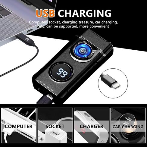 SKRFIRE ولاعة كهربائية مقاومة للرياح، ولاعة كهربائية لهب بلازما لهب قوس ولاعة USB قابلة لإعادة الشحن ولاعة لهب مع مؤشر البطارية (أسود غير لامع) in Kuwait