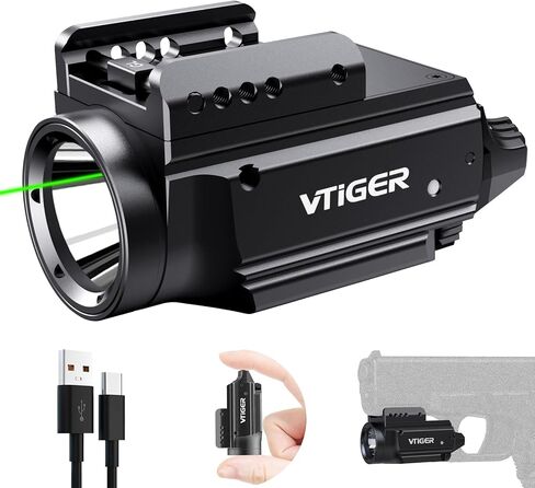 PL2 Mini Powerful Compact Pistol Light with Green Beam Sight Combo, 1000 Lumens 722 FT Rechargeable LED Weapon Lights, Small Adjustable Rail Mounted Tactical Flashlight for GL/1913 Picatinny in Saudi Arabia