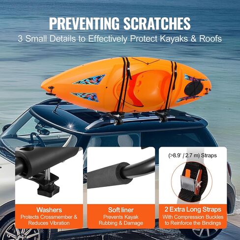 حامل سقف VEVOR Kayak زوج واحد من J-Bar، رف سقف ناعم، ربط علوي للتثبيت، حامل لقوارب الكاياك، لوح ركوب الأمواج، الزورق، SUP، لوح التزلج، مثبت على السيارة، سيارات الدفع الرباعي، الشاحنة، 2 قوارب الكاياك in Saudi Arabia