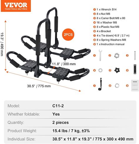 حامل سقف VEVOR Kayak زوج واحد من J-Bar، رف سقف ناعم، ربط علوي للتثبيت، حامل لقوارب الكاياك، لوح ركوب الأمواج، الزورق، SUP، لوح التزلج، مثبت على السيارة، سيارات الدفع الرباعي، الشاحنة، 2 قوارب الكاياك in Saudi Arabia