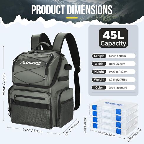 PLUSINNO Fishing Backpack with Rod Holders & Cooler, 45L Large Water-resistant Fishing Tackle Bag,Fishing Tackle Backpack in Saudi Arabia