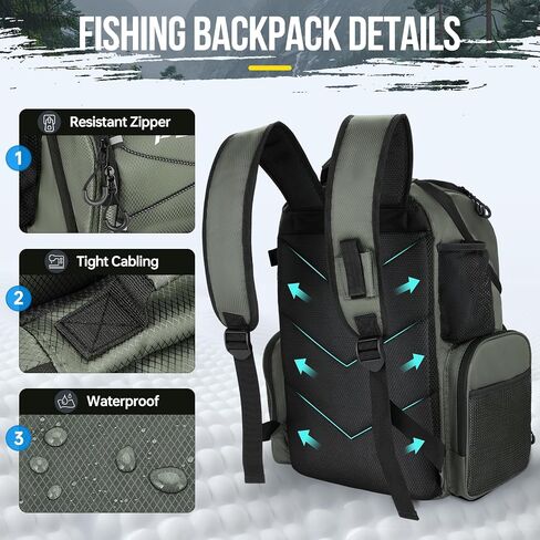 PLUSINNO Fishing Backpack with Rod Holders & Cooler, 45L Large Water-resistant Fishing Tackle Bag,Fishing Tackle Backpack in Saudi Arabia