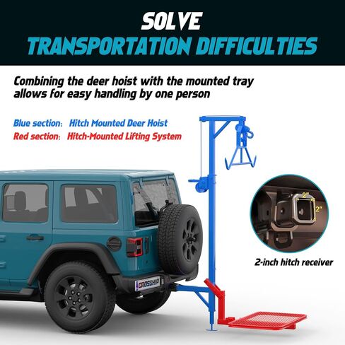 Truck Hitch Game Hunting Hoist with Lifting System - for 2'' Receiver Hitch, 360° Swivel Hitch Crane & Lift - Truck Bed Hoist Kit with Winch/Gambrel - 500lbs Capacity in Kuwait