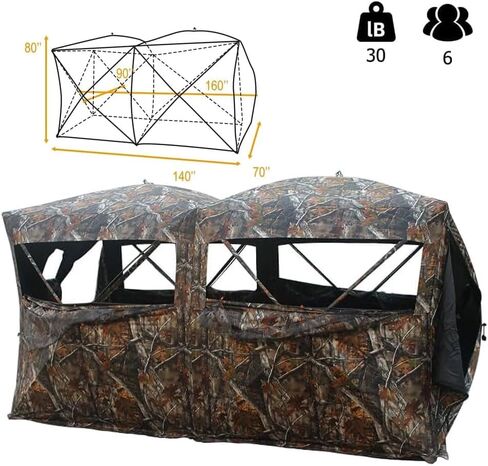THUNDERBAY Bunkhouse Pop Up Portable 6 أشخاص جنبًا إلى جنب للصيد الأعمى، البصمة: 140 بوصة × 70 بوصة مع ارتفاع 80 بوصة in Saudi Arabia