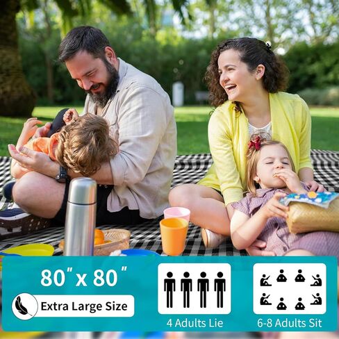 NAGAN Picnic Blanket with Carry Strap,80 * 80 inches, Large 3-Layer Beach Blanket, Black and White Plaid Camping Blanket, Backing Waterproof,Skin-Friendly, Durable for Outdoor Camping, Hiking, Beach in Saudi Arabia
