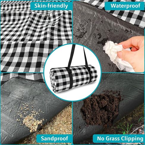 NAGAN Picnic Blanket with Carry Strap,80 * 80 inches, Large 3-Layer Beach Blanket, Black and White Plaid Camping Blanket, Backing Waterproof,Skin-Friendly, Durable for Outdoor Camping, Hiking, Beach in Saudi Arabia