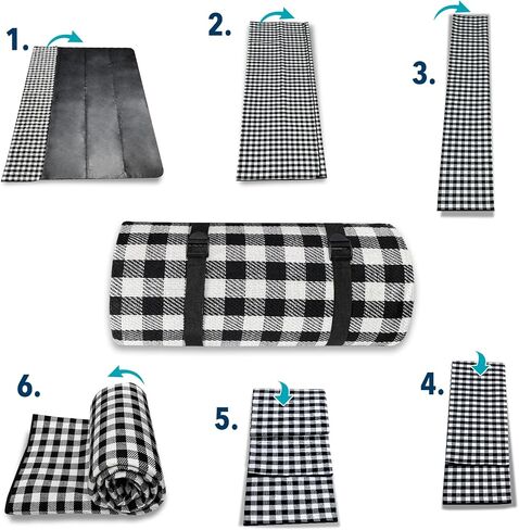NAGAN Picnic Blanket with Carry Strap,80 * 80 inches, Large 3-Layer Beach Blanket, Black and White Plaid Camping Blanket, Backing Waterproof,Skin-Friendly, Durable for Outdoor Camping, Hiking, Beach in Saudi Arabia
