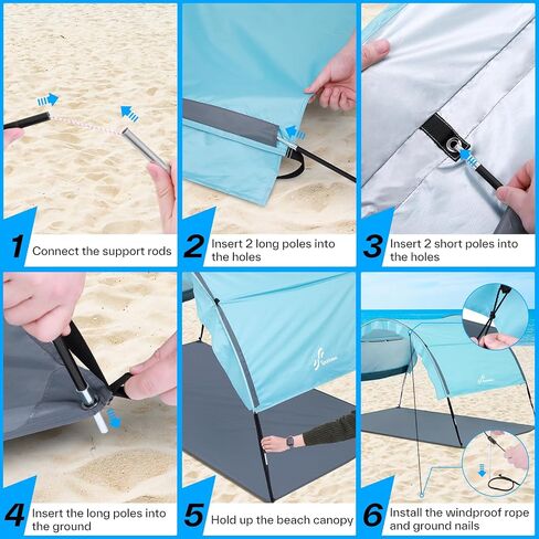 Beach Shade Tent, Sportneer Beach Tent Sun Shelter Beach Shade Canopy UPF 50+ UV Protection with 4 Wind Ropes and 8 Ground Stakes for Beach Camping Backyard Picnic Outdoor in Saudi Arabia