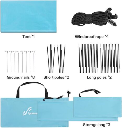 Beach Shade Tent, Sportneer Beach Tent Sun Shelter Beach Shade Canopy UPF 50+ UV Protection with 4 Wind Ropes and 8 Ground Stakes for Beach Camping Backyard Picnic Outdoor in Saudi Arabia