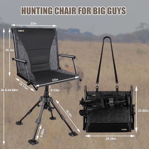 Hunting Chair, 420lbs Capacity Silent Hunting Blind Chair, 360°Swivel Hunting Chairs with Detachable Armrests, Folding Hunting Seat with 4 Adjustable Legs & Strap - Deer Hunting (Black Print) in Saudi Arabia