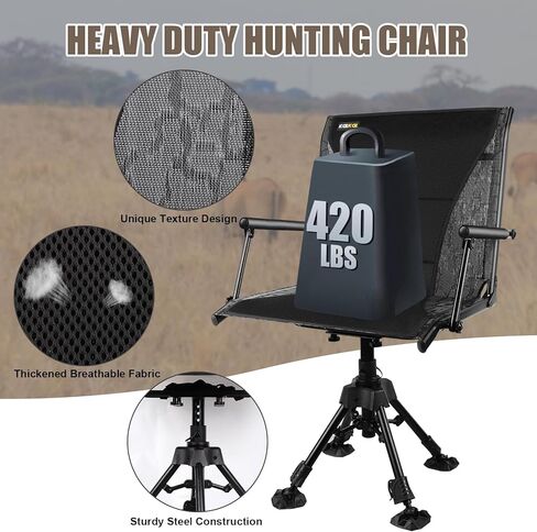 Hunting Chair, 420lbs Capacity Silent Hunting Blind Chair, 360°Swivel Hunting Chairs with Detachable Armrests, Folding Hunting Seat with 4 Adjustable Legs & Strap - Deer Hunting (Black Print) in Saudi Arabia