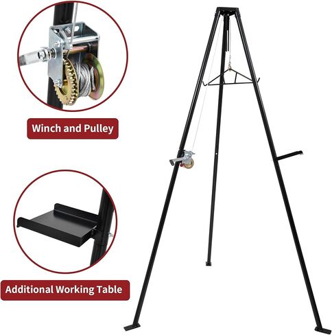YITAMOTOR حامل ثلاثي القوائم لرفع الألعاب بوزن 600 رطل، شماعة الغزلان، تصميم 3 نقاط لصيد الغزلان، طقم رافعة ثلاثي القوائم كامل للغزلان مع رافعة يدوية وطاولة عمل لموسم الصيد in Kuwait