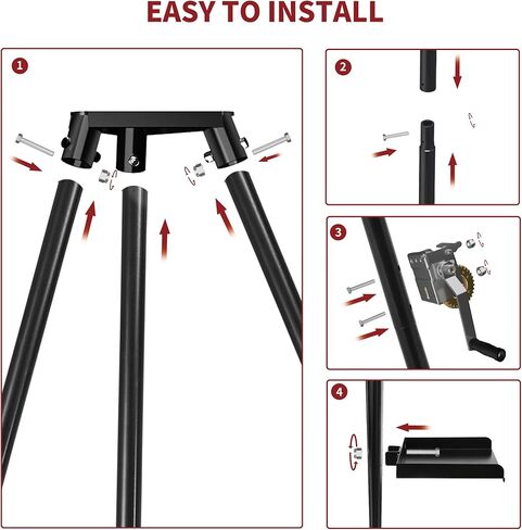YITAMOTOR حامل ثلاثي القوائم لرفع الألعاب بوزن 600 رطل، شماعة الغزلان، تصميم 3 نقاط لصيد الغزلان، طقم رافعة ثلاثي القوائم كامل للغزلان مع رافعة يدوية وطاولة عمل لموسم الصيد in Kuwait