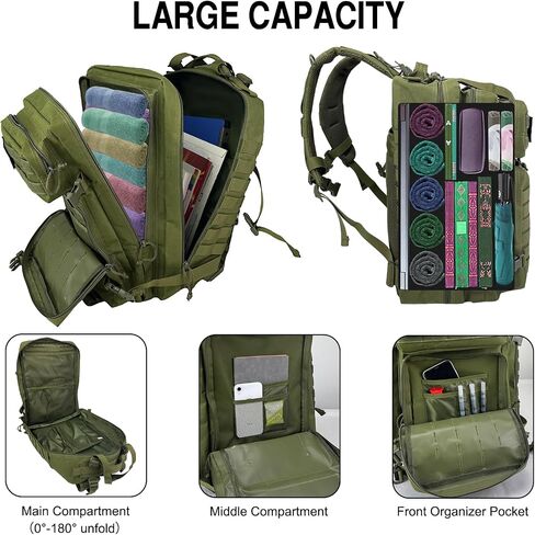 WOLT Military Tactical Backpack for Men 45L Molle Backpack Army 3 Day Assault Pack Bug Out Bag, Heavy Duty Rucksack for Hiking Gym(Black) in Kuwait