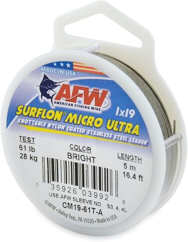 سلك الصيد الأمريكي Surflon Micro Ultra نايلون مطلي 1 × 19 سلك زعيم من الفولاذ المقاوم للصدأ - قادة صيد الأسماك في المياه المالحة والصيد الذباب، اختبار 6 رطل - اختبار 61 رطل، ألوان زاهية وأسود ومموه in Saudi Arabia