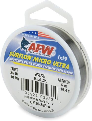 سلك الصيد الأمريكي Surflon Micro Ultra نايلون مطلي 1 × 19 سلك زعيم من الفولاذ المقاوم للصدأ - قادة صيد الأسماك في المياه المالحة والصيد الذباب، اختبار 6 رطل - اختبار 61 رطل، ألوان زاهية وأسود ومموه in Saudi Arabia