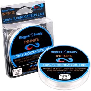 Rigged and Ready Infinite Fluorocarbon - Fluorocarbon Fishing Line Leader-50m 54.6y Virtually Invisible=More Bites. 4/8/12/16lb, 1.8/3.6/5.5/7.5kg-Saltwater Freshwater