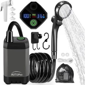 AUTOPkio Portable Camping Shower Pump - 6000mAh Rechargeable Camp Shower Pump with USB Cable & Electric Outdoor Shower Head Sprayer for Camping, Hiking, Pet Bathing, Washing