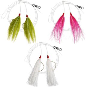 Bucktail Teasers rigs Fishing Teaser Rigs 3Colors Fishing Lure with Bucktail Teaser Mono Leader Swivel Fishing Bait Rigs for Saltwater
