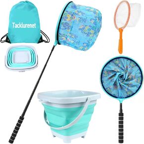Kids Fishing Net, Aluminum Alloy Fishing Net Telescoping Handle, Foldable Heach Huckets for Kids, Butterfly Net with Storage Bag, Beach Net for Kids, Small Fishing Net, Butterfly Net for Kids