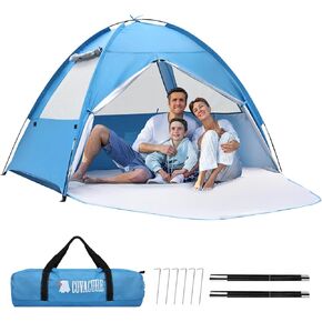 COVACURE Beach Tent Sun Shelter - Large Easy Setup Beach Tent, UPF 50+ UV Waterproof Lightweight Beach Shade Tent for 3-4 Person, Outdoor Tent for Beach, Camping, Fishing