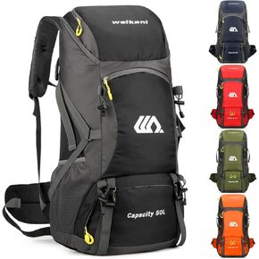 Hiking Backpack, Internal Frame Camping Backpack 50L Lightweight Foldable Sport Daypack Travel Bag for Men Women Backpacking Mountain Climbing Camping (Black)
