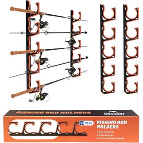 Fishing Rod Holder for Garage, H5 Wall or Ceiling Mounted Fishing Pole Holders with Soft Protective Pad, Fishing Rod Storage Organizer, Horizontal Fishing Rod Wall Mount Nets Storage (2 PACK)