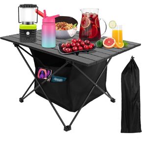 Camping Table with Storage, Lightweight Beach Table, Aluminum Portable Folding Table, Backpacking Table with Carry Bag, Tent Table for Outdoor, Travel, Picnic, BBQ, Cooking, Sand, RV (M)
