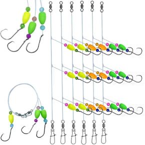 6Pcs Pompano fishing Rigs Ready Kit，3 in 1 Float Rigs with Triple 3/0 Circle Hook for Surf Fishing，（12/0） fishing line / 50in length/50lbTension in freshwter and Saltwater