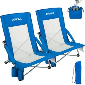 كرسي شاطئ قابل للطي عالي الظهر مع حقيبة تبريد قابلة للفصل، كرسي رملي خلفي شبكي عالي الظهر للشاطئ والحديقة والتخييم والسفر ودعم ما يصل إلى 350 رطلاً in Kuwait