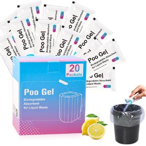 20 Packets 12g Poo Gel for Portable Toilet, Camping Toilet Gel Powder for Potty Bags, Super Eco Absorbent Gel, Portable Toilet Gel Packets for Outdoor Recreation Camping Essentials (20 Packets)