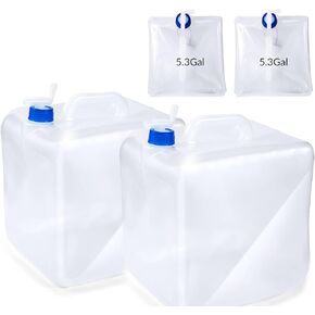 2 Pack 5.3 Gallon BPA Free Collapsible Water Container with Spigot, Collapsible Emergency Water Storage Containers,Foldable Portable Water Canteen Water Storage Carrier Jug for Outdoors