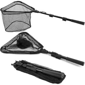 Fishing Net with Handle,Fishing Landing net with Telescoping Pole Handle,Folding Fishing Net for Easy Transportation & Storage，Fishing Nets for Fish for Kids Adults