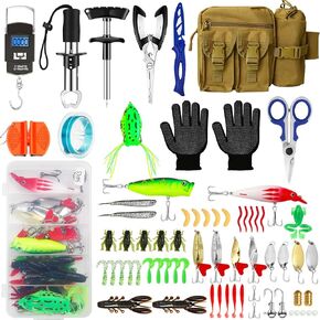 Fishing Tool Kit - Fishing Pliers Kit, 112Pcs Fishing Gear and Equipment, with Fish Hook Remover, Fishing Scale, Fishing Scissors, Fish Lip Gripper, Fishing Lures, for Man and Women