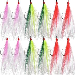Bucktail Teasers Fishing Hooks Saltwater Flounder Rig High Carbon Steel Fishing Hooks Bucktail Mylar Teasers Inserted for Catfish Cod Flounder Hi/Lo Rig