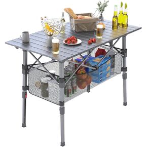 Portable Camping Table with Adjustable Legs, Lightweight Aluminum Roll-up beach tables for sand foldable，Folding Table with Carrying Bag for Outdoor Camping,Cooking, Picnic, Backyards, BBQ and Party