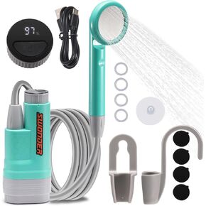 Swonder Portable Camping Shower with Intelligent Water Temperature Display | IPX7 Waterproof Rechargeable Battery Pump - Perfect Outdoor Camp Shower for Travel, Hiking, Pet Bathing