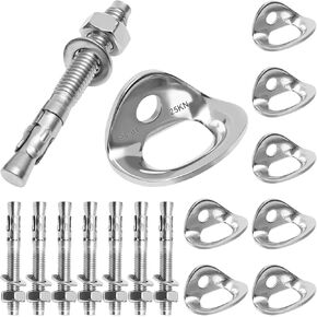 Climbing Anchor Bolt, 25KN Climbing Bolt Hanger 316 Stainless Steel Heavy Duty Climbing Anchor Hangers for 10 mm / 3/8" Bolt for Home Gyms, Hammocks, Trailer Tie-Downs, 8 Set