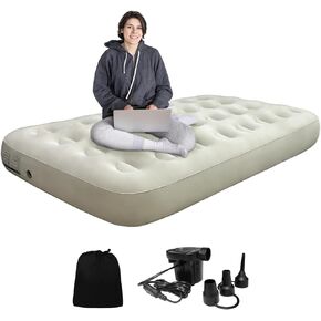 Air Mattress with Fast Inflating Pump, Twin Size Inflatable Mattress of Wave Flocked Top, Durable Air Bed for Home, Camping & Guests 8in Bed Height – 500lb Weight Capacity
