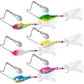 Dr.Fish 6 Pack Spinnerbaits Fishing Lure Freshwater for Bass Fishing Single Blade Hardbaits Salmon Walleye Saltwater Hard Metal Jig Treble Hook with Barrel Swivel