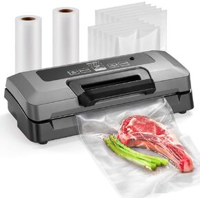 HiCOZY Vacuum Sealer Machine, Vacuum Sealer for Food Storage, Handle Locked Design, Build-in Cutter, Compact Design Food Sealer With All Starter Kits, 5 Modes and 5-Year Quality Commitment