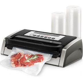 Bonsenkitchen Vacuum Sealer Machine, Powerful Low-Noise Food Vacuum Sealer for High-Speed Continuous Working, Handle Locked Design, Built-in Cutter, 2 Bag Rolls + 100 PCS Vacuum Bags