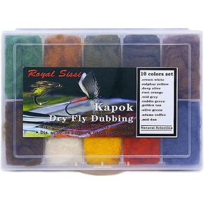 Kapok Dry Fly Dubbing Dispenser 10 Colors Assorted Kapok Fiber Fly Tying Dubbing Natural Buoyant Fly Tying Materials