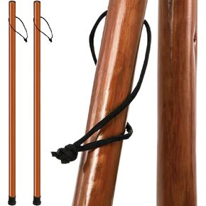 2 Pack Wood Walking Stick, 48 in Natural Wooden Walking Cane, Rustic Cedarwood Hiking Sticks Trekking Poles with Wrist Strap and Rubber Tip for Outdoor Activities, Women, Men, Seniors