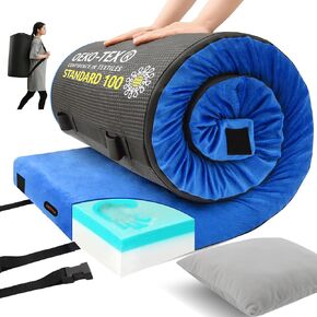 Memory Foam Camping Mattress pad, Comfortable Thick Floor Sleeping Mat for Adults with Waterproof and Non-Slip Bottom, Portable Roll Up Mattress for Sleepover Guest,Cot Mad for Car Camping