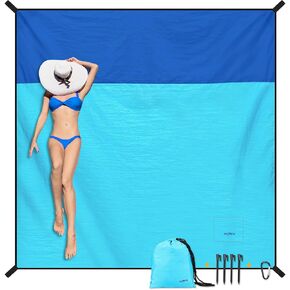Beach Blanket Waterproof Sandproof Large Beach Mat 79" X 87", Quick Drying Durable Portable Lightweight Outdoor Nylon Picnic Blanket for Travel Camping Hiking, Blue