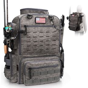 Fishing Backpack, Fishing Tackle Backpack with Rod Holders for 4 Boxes (Box Not Included) 45L Waterproof Fishing Gear, Ideal for Men and Women Tackle Box Bag (Forest Green Camo)