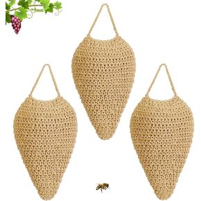 3 Pack Large Crochet Wasp Nest Decoys, Faux Wasp Nest Deterrent for Outdoor Hanging for Wasps Hornets, Hornets Nest Decoy Decoration for Patio and Eaves