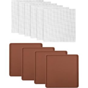 4 Silicone Dehydrator Mats with Edge + 6 Mesh Dehydrator Sheets Reusable Non-stick Fruit Dehydrator Mats Compatible with Cosori CP267-FD Silicone Tray Liner for Fruits Meat Vegetables(Pack of 10)