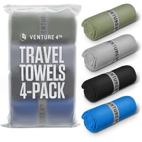VENTURE 4TH Quick Dry Towel. Microfiber Travel Towel Ideal for Camping, Hiking, Backpacking, Gym. Lightweight & Fast Drying Travel Towels for Body. Compact & Easy to Pack - Black Medium